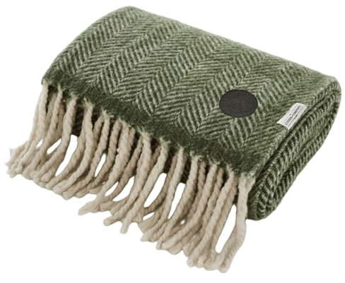 The Lyndon Company Supersoft Moorland 100% Brushed Wool Jacquard Throw Blanket – Luxurious Wool, Ultra Soft & Cozy, Classic Pattern, Perfect for Sofa & Bed – Natural, Green & Burnt Orange [GREEN]