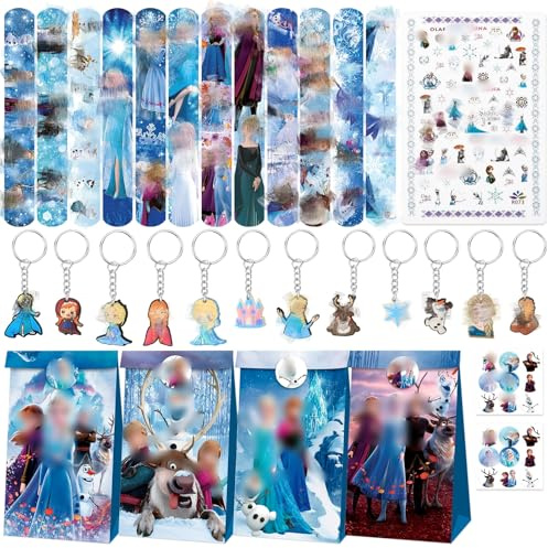 Froze Queen Mitgebsel Kindergeburtstag- 86Pcs Prinzessin Spielzeug Set mit Kinder Nagelaufkleber Schlüsselanhänger Schnapparmband Mitbringsel Geschenk Mitgebsel Kinder Party Zubehör Geburtstag Deko