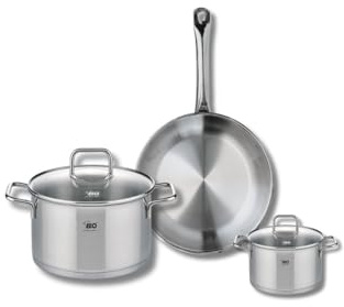 ELO 9692950 Batterie de cuisine 3 pièces, Ensemble de 1 Poêle de cuisson 24 cm et 2 faitouts 12 et 20 cm Elo Profi Citrin, inox, induction