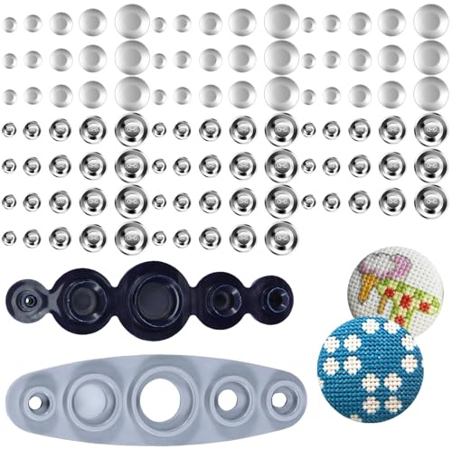 Button Pins, 100PCS wiederverwendbare Button Anstecker Kits mit 5 Größen, 12mm, 15mm, 18mm, 22mm, 28mm, Silber DIY Pin Buttons, kein Nähen und keine Werkzeuge Instant für Craft Supplies