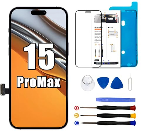 Dinow Pantalla para iPhone 15 Pro MAX, Pantalla LCD de 6.7” para iPhone 15 Pro MAX, Pantalla para iPhone 15 ProMax LCD de Repuesto con Kit de reparación, Compatible con el A3106, A2849, A3105, A3108 | Pantalla táctil FHD 3D Touch Digitalizador Asambly, Con un marco,Soporta True Tone Face ID,Modelo A3106 A2849 A3105 A3108
