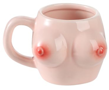 IBLUELOVER Novelty Boobs Coffee Mug 300ML Creative Human Body Shape Espresso Mug Ceramic 3D Artistic Breasts Tea Cup with Handle Large Boob Drinking Water Cup Home Decor for Gag Gifts Parties