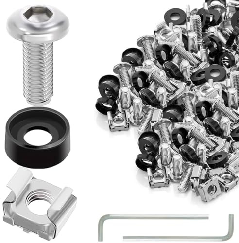 DAOKAI M6 Rack Screws Cage Nuts and Washers Set,M6x16mm Hexagon Socket Rack Mount Screws and Square Insert Nuts,for Rack Mount Data Cabinets,Stainless Steel-50set