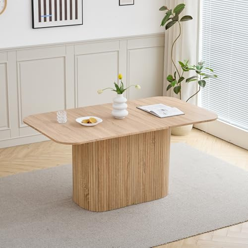 DEYARNA HOME Moderner Esstisch für 4–6 Personen, 160cm Rechteckiger Küchentisch mit Schwerem Säulenfuß für Wohnzimmer, Küche, Wohnung (Natur)