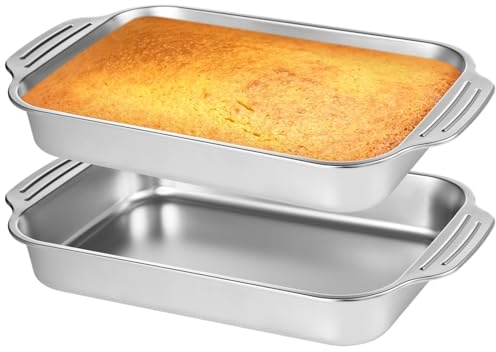 2 teglie rettangolari per torte, con doppio manico, antiaderenti, in acciaio inox, per verdure, carne, pane