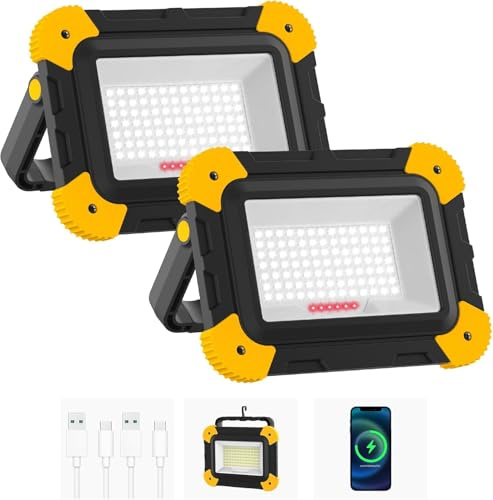 NATPOW LED Work Lights, Rechargeable Floodlights, 40W Portable Spotlight, 5 Modes Workshop Lamp with 180° Rotation 2 Pack Camping Lamp for Fishing Hiking Car Garage