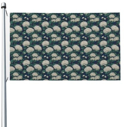 Japanische Gartenflaggen mit weißem Blumenmuster, 90 x 150 cm, mit Ösen, für drinnen und draußen, Party-Dekoration