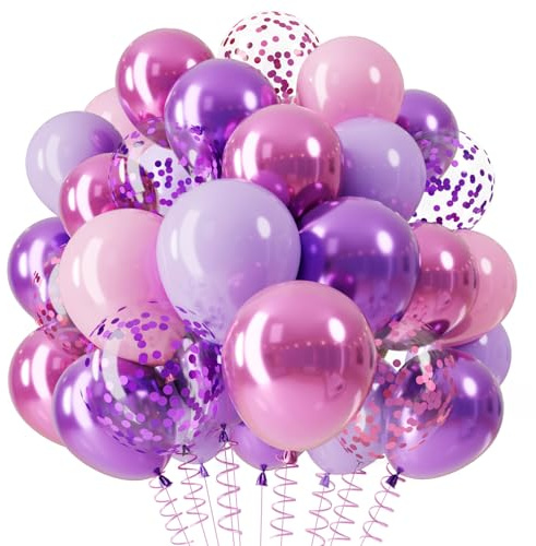 QIFU Globos Morado Rosa, 12 Pulgadas Globos Rosa Morado Cumpleaños Globo Confeti Latex Para Cumpleaños Decoracion Niña Globo Decoracion Mujer Aniversario Bodas Bautizo Niña Birthday