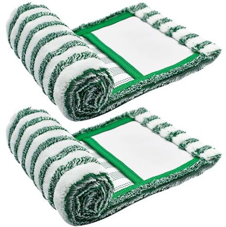 Ciieeo Lot de 2 Lingettes de Rechange pour Balai à Franges Microfibre Lavable et Réutilisable Compatible Nettoyage Humide et Sec Couleur Vert Foncé Accessoires Ménagers Solide pour