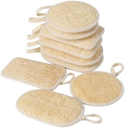 K-STH (9 Pack) ECO Natural Loofah Washing Up Sponges - Non-Scratch Long-Lasting Scourers & Kitchen Cleaning Pads for Dishes, Drinkware, Pots & Countertops