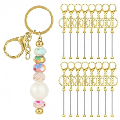 Touosy 16 Stück Set Schlüsselanhänger Machen Blanko Gold Metall Rohlinge für Schlüsselanhänger Basteln, DIY Schmuckherstellung Universal Bag Charm für Handykette Perlen Anhänger Zubehör (Gold)