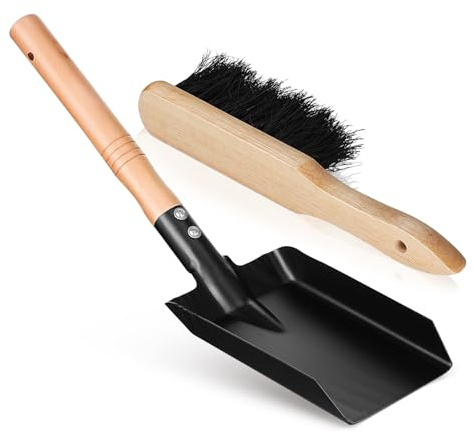 HOMSFOU Ensemble Pelle à Charbon Petite Taille Manche en Bois et Balayette à Poils Doux pour Nettoyage Cheminée, Poêle à Charbon et Foyer Domestique, Outils Portables pour Entretien