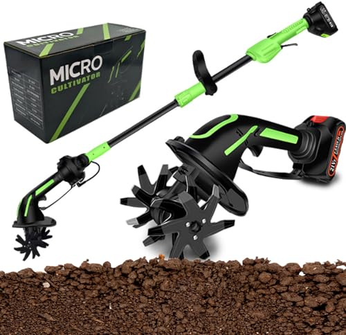 Coltivatore Cordless, Fresatrice Elettrica per Terreno Rotavator con Manico Lungo 1,3 Metri, Larghezza di Lavoro 10 Cm, profondità di Lavoro 10 Cm, per Giardino, Orto E Serra No Electricity