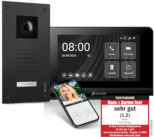 Entri Video Türsprechanlage, Unterputz Türklingel mit Kamera, Smartphone App, 1 Familienhaus, Video Türklingel, 7 Zoll HD-Monitor, Full HD Kamera, Gegensprechanlage mit Türöffner und Klingel 2 Draht