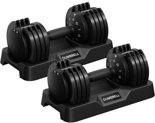Yaheetech Adjustable Dumbbells Pair, 24KG/18KG/12KG Quick-Adjust Weights | Easy Change Free Weights, Space-Saving, Non-Slip Grip, Storage Dock Base, Home Gym Workout Office Fullbody Strength Training