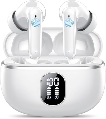 IKT Bluetooth Kopfhörer, Kopfhörer Kabellos Bluetooth 5.4 mit 4 Mic, 50H Tiefer Bass, 2026 Neue In Ear Kopfhörer Bluetooth mit ENC Noise Cancelling, IPX7 Wasserdicht Earbuds, USB-C Weiß