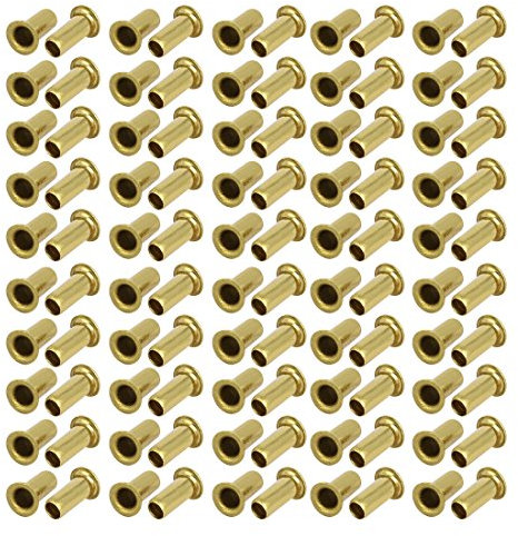 Sourcingmap 100pcs M5 x 12mm Brass Plated Metal Hollow Eyelets Rivets Gold Tone