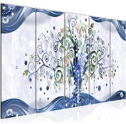 Runa Art Murali XXL Gustav Klimt Albero Della Vita 200 x 80 cm Blu 5 Pezzi - Made in Germany - 003055b