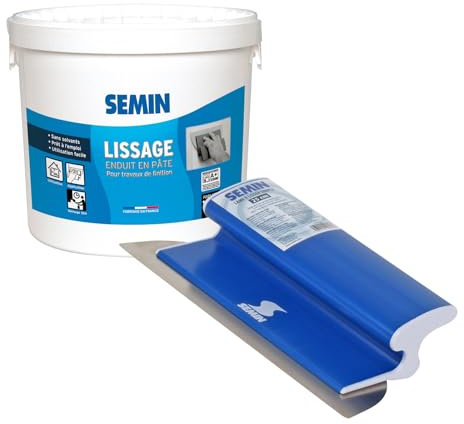 Semin A08101 Enduit de Lissage en Pâte pour Murs et Plafonds, Intérieur, Seau de 1,5 kg et A06319 Lame CE 78 pour Enduire et Lisser, 25 cm