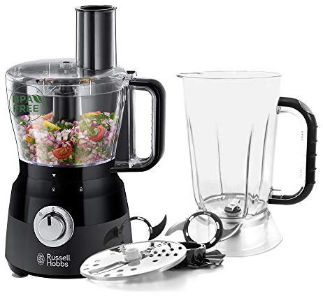Russell Hobbs Robot da Cucina Multifunzione - Impastatrice - Mixer -Tritatutto - Frullatore - Robot da cucina nero opaco - Mescola, Trita e Grattugia, Pezzi Lavabili in lavastoviglie, 600 W, 24732-56