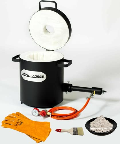 DEVIL-FORGE Fornace a Gas propano per la Fusione del Metallo FB2Mb - 10kg, 1 Bruciatore DFC (180.000 BTU), gioiellieri fabbri raffinerie Orafi 2642°F / 1450°C Rame, Ottone, Bronzo, Argento, ecc.