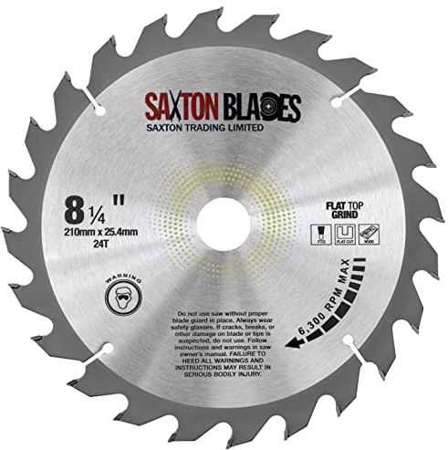 Saxton Kreissägeblatt mit flacher Oberseite, 210 mm x 24 T x 25,4 mm, passend für Evolution Sägen