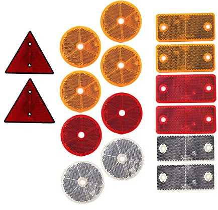DOJA Barcelona | Anhänger Reflektor Rund, Rechteckig, Dreieck Mix Universal | Pack 16 | Anhänger Beleuchtung, Dreieck Rückstrahler, Auto Reflektoren, Motorrad Reflektorband, Wohnwagen Katzenaugen