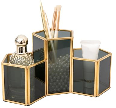 HARLIANGXY Support pour pinceaux de Maquillage, Organiseur vintage pour pinceaux de maquillage, Pot pour Pinceaux Verre, Rangement Pinceaux Maquillage, Organisateur Cosmétique Noir
