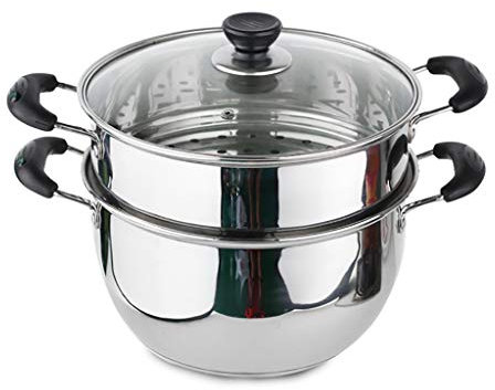 Pentola a vapore/zuppa in acciaio inox a 2 strati di grande capacità per uso domestico con vaporiera 18 cm/20 cm/22 cm/24 cm/26 cm addensato adatto per fornello a gas/induzione pentola (dimensioni: 18