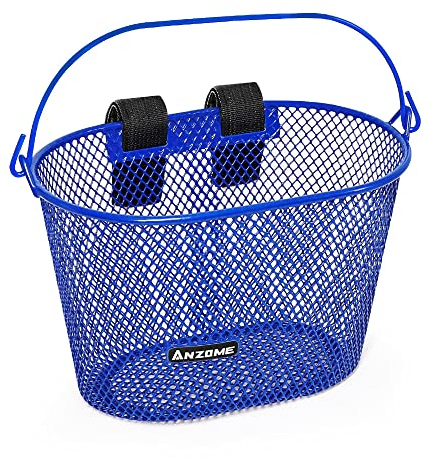 ANZOME Fahrradkorb Kinder, Metall Fahrradkorb vorne Kinder für Mädchen Jungen, Lenkerkorb mit Klettverschlüsse wasserdicht abnehmbar Geschenke für Kinder Blau