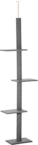 PawHut 260cm Floor To Ceiling Cat Tree Indoor Cats, Grey | Activity Centre w/ Three Platforms