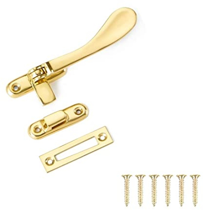 TERF® 100mm Heavy Duty Traditional Victorian Design Polished Brass Window Casement Fast Hook 100mm including Fixing Screw - Pack of 1