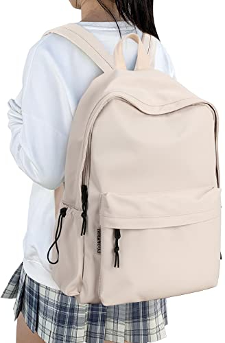 HYC00 Schulrucksack Damen, Causal Travel Schultaschen 14 Zoll Laptop Rucksack für Mädchen im Teenageralter Leichter Rucksack Wasserabweisend Bookbag College Boys Men Work Daypack,Beige