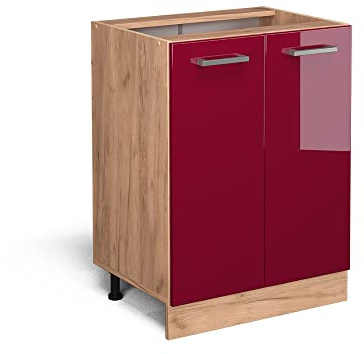Vicco Küchenunterschrank R-Line, Rot Hochglanz, 60 cm | 2 Türen · Ohne Arbeitsplatte · Höhenverstellbare Füße · 1 Einlegeboden · ✓ Frei kombinierbar