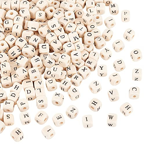 OLYCRAFT 1000 Stück 8 mm Quadratisch Alphabet Holzperlen mit 3mm Loch | Großes Loch, Würfel Holzperlen, Lose Abstandshalter, Für Halsketten, Armbänder, Schmuckherstellung Heimwerkerarbeiten