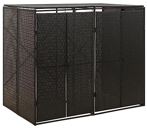 vidaXL Mülltonnenbox Müllbox Mülltonnenverkleidung Mülltonnenhaus Gartenbox Müllcontainer für 2 Tonnen Schwarz 140x80x117cm Poly Rattan