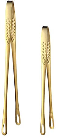 Korean Bbq Tongs Set, Korean Barbecue Tongs,Grill Tongs,Kitchen Tongs For Cooking,Stainless Steel Meat Tongs, Food Tongs, Bread Clip,Ice Tongs, Clip Head Hollow Design ，One Long And One Short（Gold）
