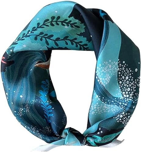 WUZININGLE Halstuch aus 100% Maulbeerseide, 53,3 x 53,3 cm, kleiner quadratischer Schal für Damen und Herren, Umschlagpaket, Ocean World, Blau, 21x 21 inches