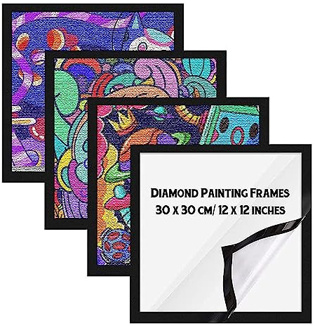 Qivine 4 Stück Diamond Painting Rahmen, Magnet Bilderrahmen, Diamond Painting Zubehör, Selbstklebend Magnetisch Bilderrahmen für Wanddekoration zu Hause, Schwarz (25 * 25cm)
