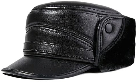 Winterhut Herren Leder Trappermütze Wintermütze mit Ohrenklappen Fliegermütze Winddicht Pilotenmütze Flieger Mütze Ohrenschützer Warm Skimütze