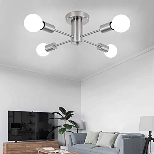 Deckenleuchte Wohnzimmer, 4 Flammig Deckenlampe Vintage für Schlafzimmer | Chrom Sputnik Kronleuchter Modern Deckenleuchte, Deckenleuchte Flur Vintage für Schlafzimmer, Esszimmer, Küche, E27 Fassung