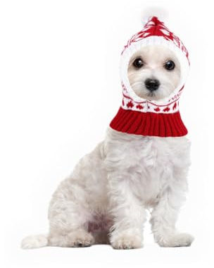 Weihnachtsmütze Hund, Rot Weihnachtliche Gestrickte Hundehüte mit Bommel Lustig Süß Gehäkelter Hundeschal Winterwarme Haustiermütze Hals und Ohrenwärmer für Hunde Dekoration Wärme (M-Größe)