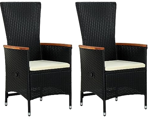 Mengtu 2 STK. Gartenstuhl mit Auflagen Relaxstuhl Sessel Gartensessel mit Verstellbare Rückenlehne Rattansessel Garten Poly Rattan Schwarz und Cremeweiß Gartenmöbel