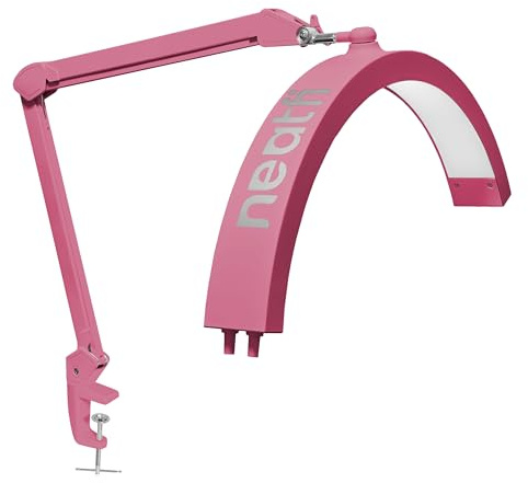 Neatfi Lámpara de mesa con brazo oscilante de media luna, iluminación LED para esteticistas, 2500 lúmenes, 5 modos de luz, ideal para decoración de uñas (CCT con Abrazadera, Rosa)