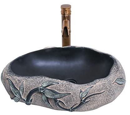 TEmkin Lavabo de Salle de Bain Lavabo de Salle de Bain 20 X 15 Lavabo de lavabo de comptoir en Imitation Pierre Chinoise pour Salle de Bain avec Robinet plaqué cuivre