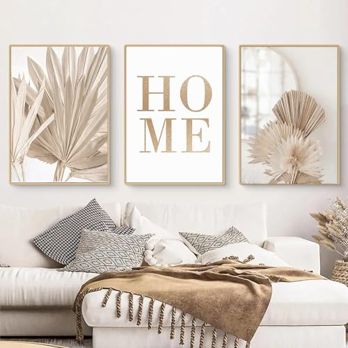3-teiliges Leinwandbild Set,50x70cm Moderne Boho Bilder Wohnzimmer Deko Schlafzimmer Wandbilder Beige Kunst Bild ohne Rahmen. (Beige A)