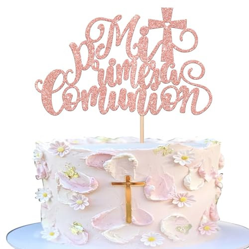 Xsstarmi 1 paquete de decoración para tartas Mi Primera Comunión, con purpurina, oro rosa, cruz, decoración para primera comunión, bendición dorada, baby shower, fiesta de cumpleaños, suministros de