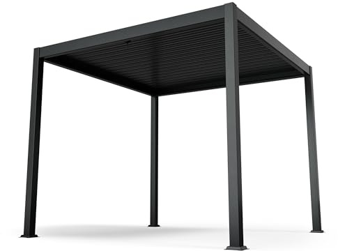 blumfeldt Pavillon 3x3, Wasserdicht Stabil Winterfest, Lamellendach aus Verzinktem Stahl, Pulverbeschichteter Aluminiumrahmen, Wetterfest, Schwarz, Für Garten & Terrasse