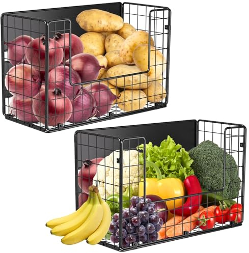 2 Set Magnetic Shelf for Fridge, Fruit Potato & Onion Storage Bins, Pantry Organizers & Storage, Large Container Magnetic Basket for Refrigerator, Kitchen Counter, Cabinet, Magnetic Fridge Organizer