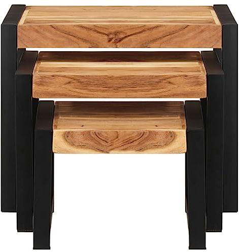ULUYYUC Coffee Table Beistelltisch Outdoor Wetterfest Couchtisch Klein Laptoptisch - Satztische 3-TLG. Massivholz mit Palisander-Finish für Balkon Schlafzimmer Wohnbereich Garten